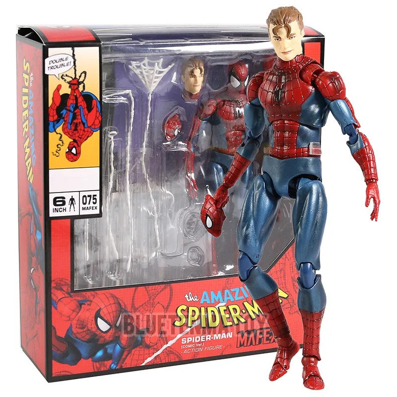 Action figure of Spider-Man in a red and blue costume with packaging displaying the Marvel logo. Spider-Man: Classic Comic Edition (No. 075) 1/12 Scale Collectible Action Figure