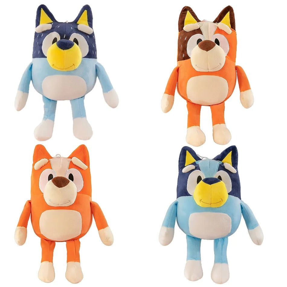 Four plush toys resembling foxes in different colors on a white background Sweet Little Bingo Cuddle Friend – 14-Inch Premium Cotton Plush by Titantoons