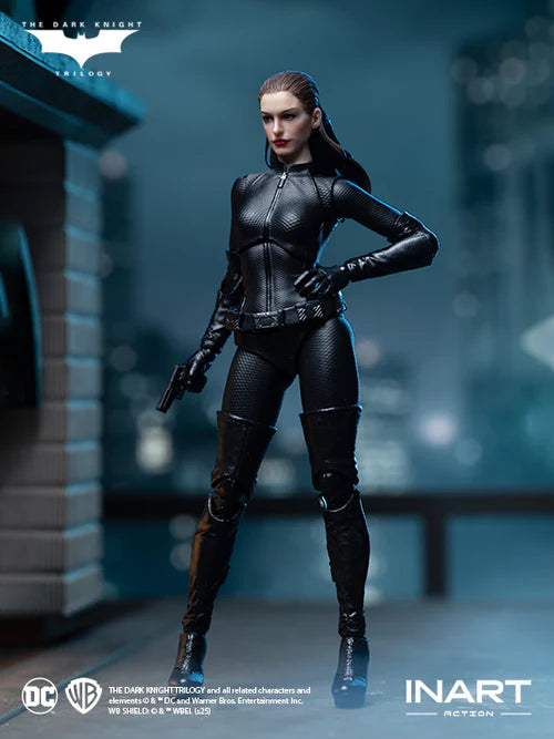 Action figure in black suit with 'The Dark Knight Trilogy' branding