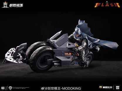 Model of a superhero on a Batmobile with dark background The Flash (2023) Gotham Pursuit 1/12 Scale Precision Model Kit Set