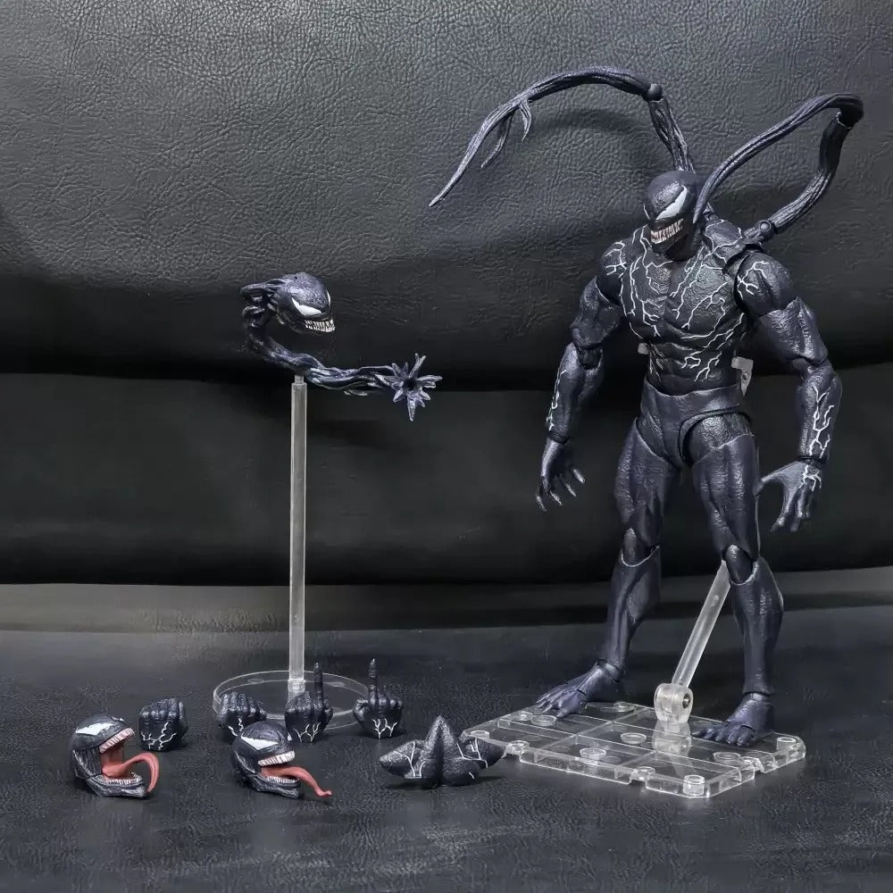 Black spider-man action figure with interchangeable parts on a dark background Venom: The Last Dance (Venom vs Spider-Man Edition) 1/12 Scale Action Figure