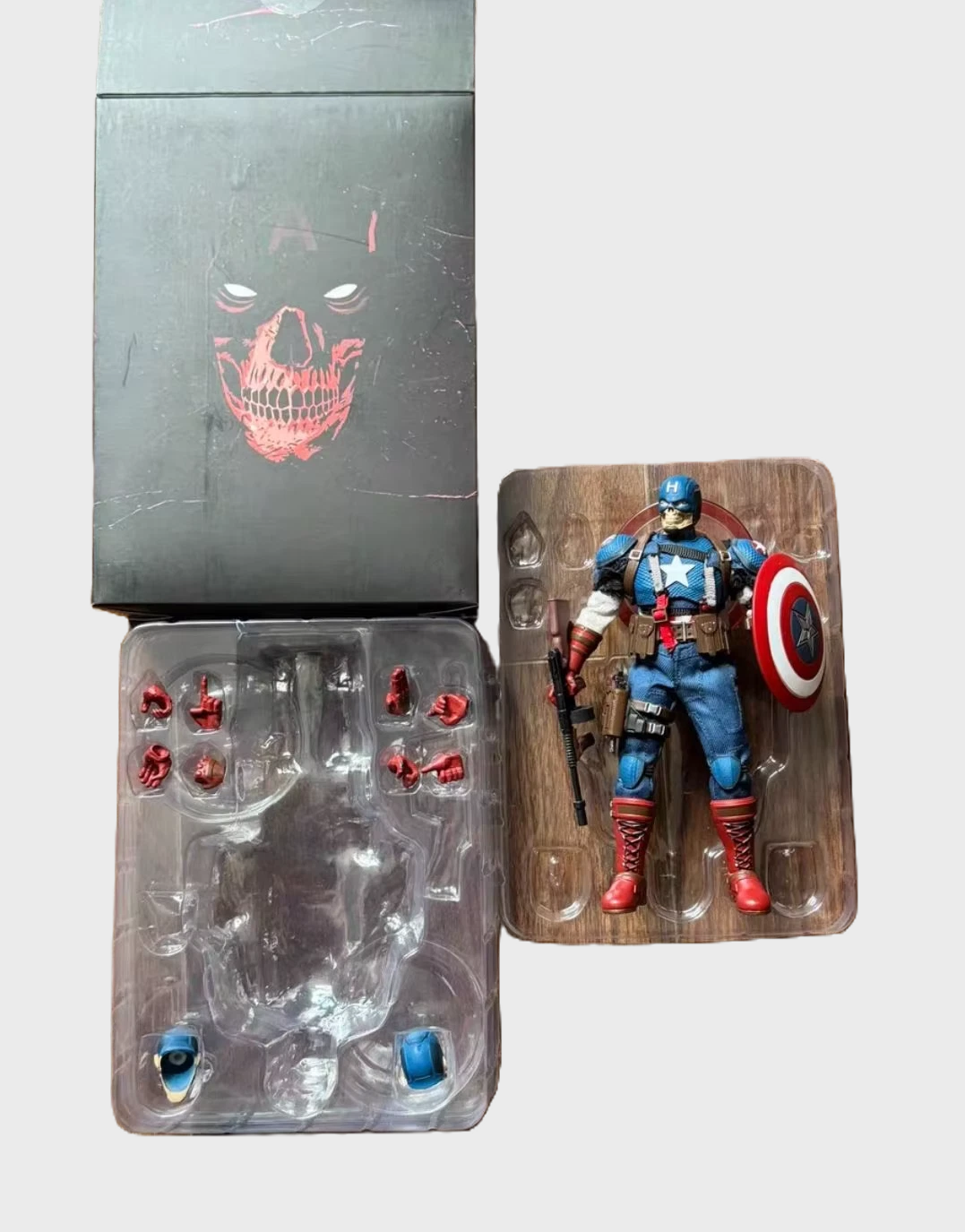 Action figure of a superhero in a clear packaging on a white background War Hero "American Soul" (JM003) 1/12 Scale Collectible Action Figure by Joy Man Toys