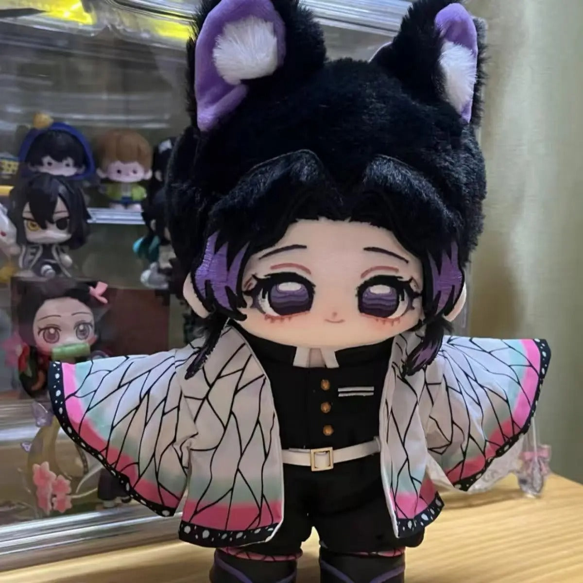 Demon Slayer: Kimetsu no Yaiba Shinobu Kocho Premium 20cm Super Soft Plushie Doll – Fluffy Purple-Eared Animal Hood Edition
